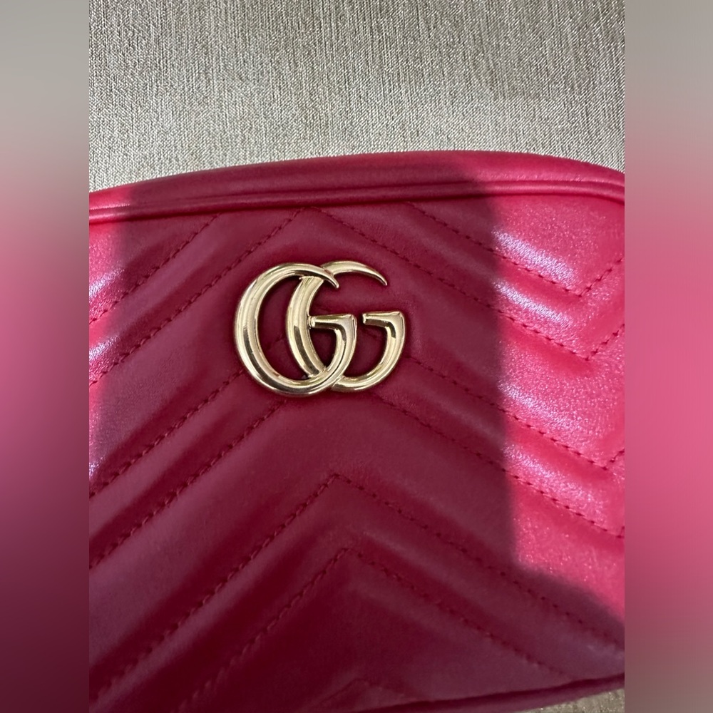 Gucci Red Calfskin Matelasse Mini GG Marmont Hardware Gold